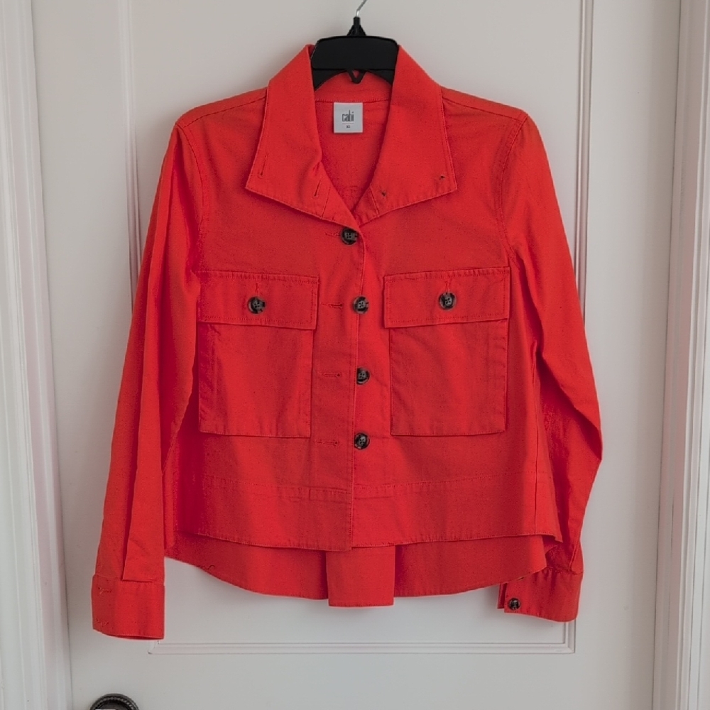 CAbi Resort Jacket #5098 XS Tiger Lily Orange Swing Coat Button Front Cotton EUC